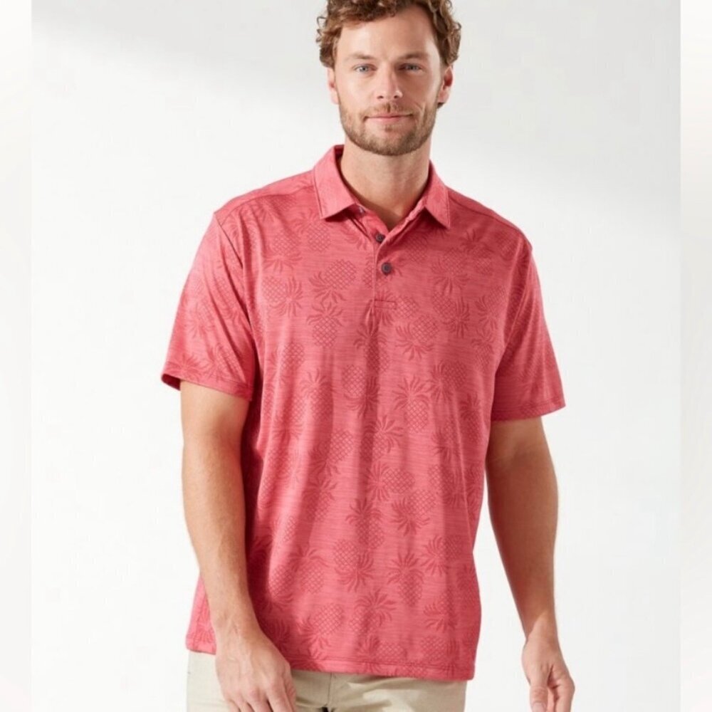 Tommy Bahama IslandZone Pineapple Palm Coast Polo Performance Large Lightweight